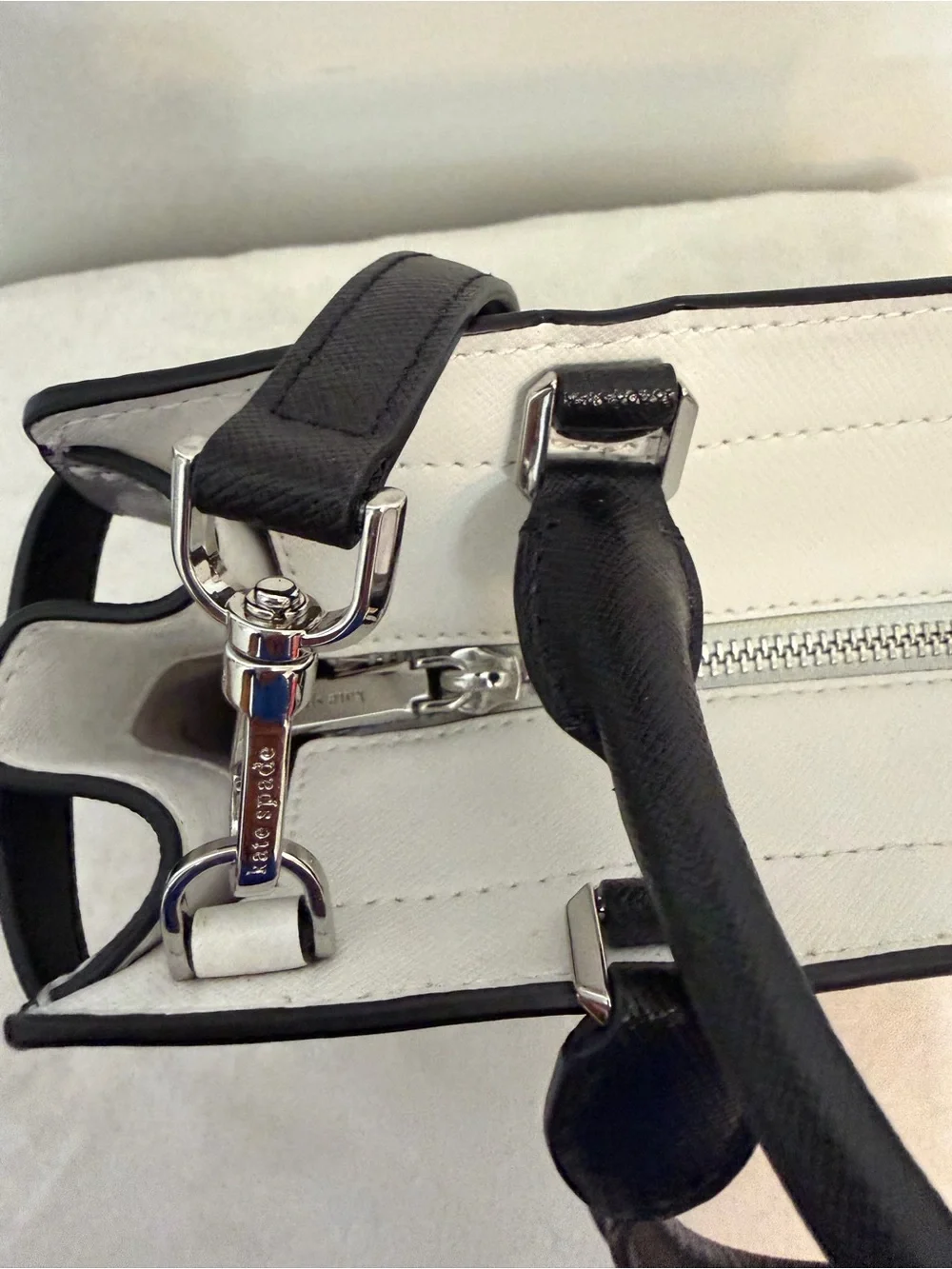kate spade Two-Tone White, Gray & Black Leather Satchel